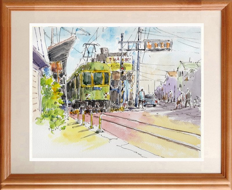 水彩画原画　鎌倉へ・腰越駅 - 海報/掛畫/掛布 - 紙 綠色