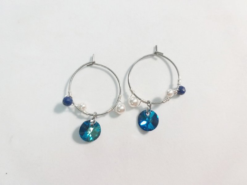 -December’s Street Tree-Ocean Blue Crystal Hoop Earrings - Earrings & Clip-ons - Other Metals Blue