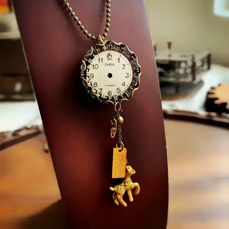 1960年鹿アンティーク時計ムーブメントネックレス - ネックレス - 金属 ゴールド