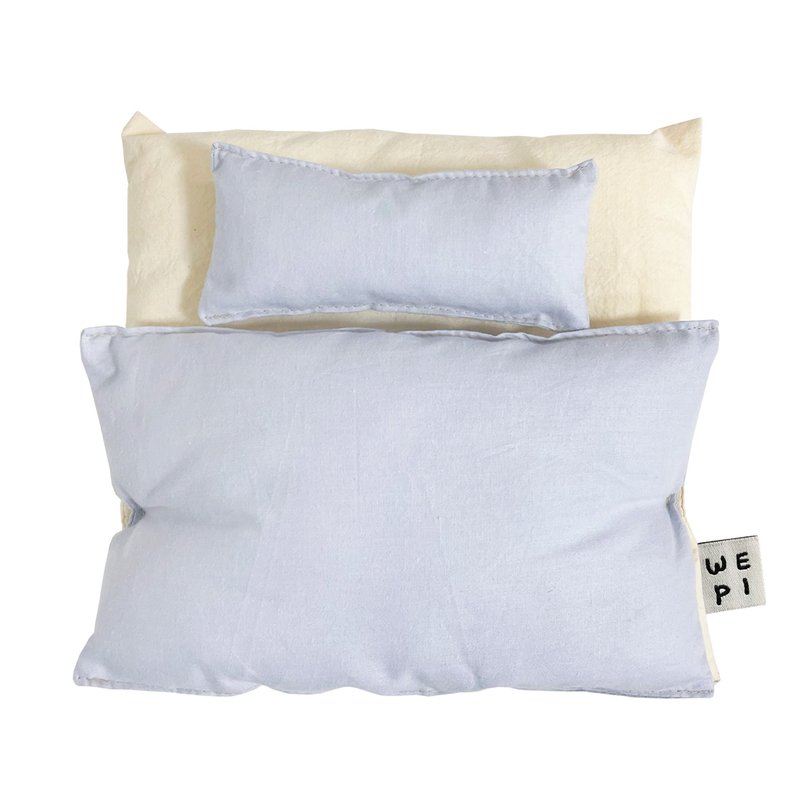 Cotton blue doll bedding /handmade mini doll present miniature cushion play - 玩偶/公仔 - 其他材質 藍色