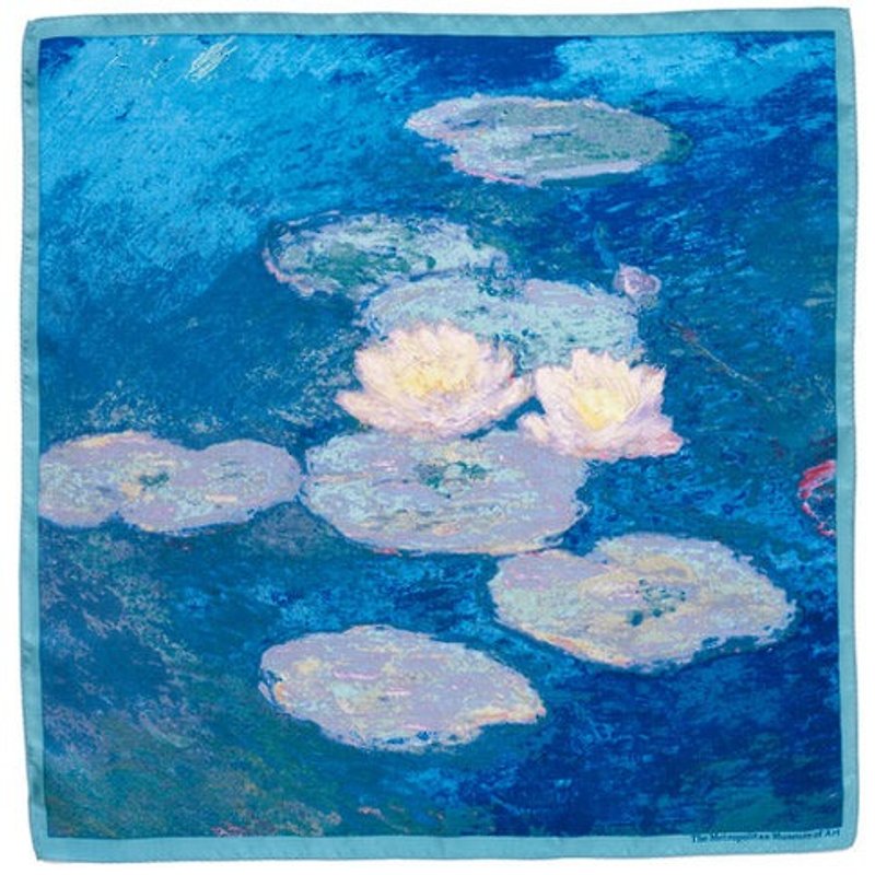 Monet water lily square - ผ้าพันคอ - ผ้าไหม สีน้ำเงิน
