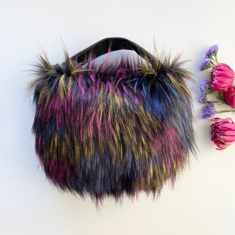 可愛い　ブラック&カラーエコファー　ラウンドバッグ　軽量 - 其他 - 其他材質 多色