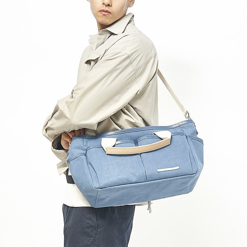 Park Series-Double-layer dual-use bag (portable/shoulder-large-38x26cm)-indigo-RCR720IB - กระเป๋าถือ - ผ้าฝ้าย/ผ้าลินิน สีน้ำเงิน