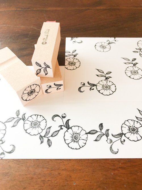 Set of 5 antique flower stamps - Shop Beach Field Stamp Stamps & Stamp Pads  - Pinkoi