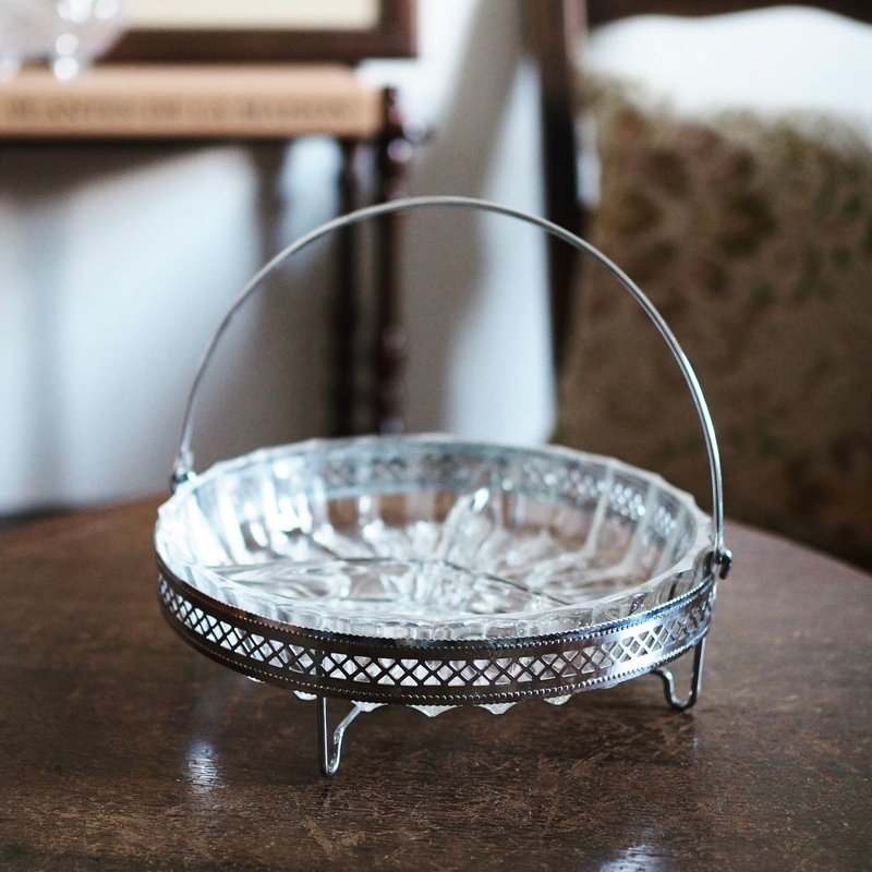 1960 French silver stand glass tray - จานและถาด - แก้ว สีเงิน