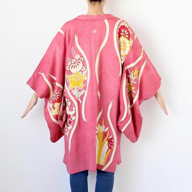 floral silk kimono, kimono, kimono jacket, haori, Japanese kimono /3534 - Women's Casual & Functional Jackets - Silk Pink