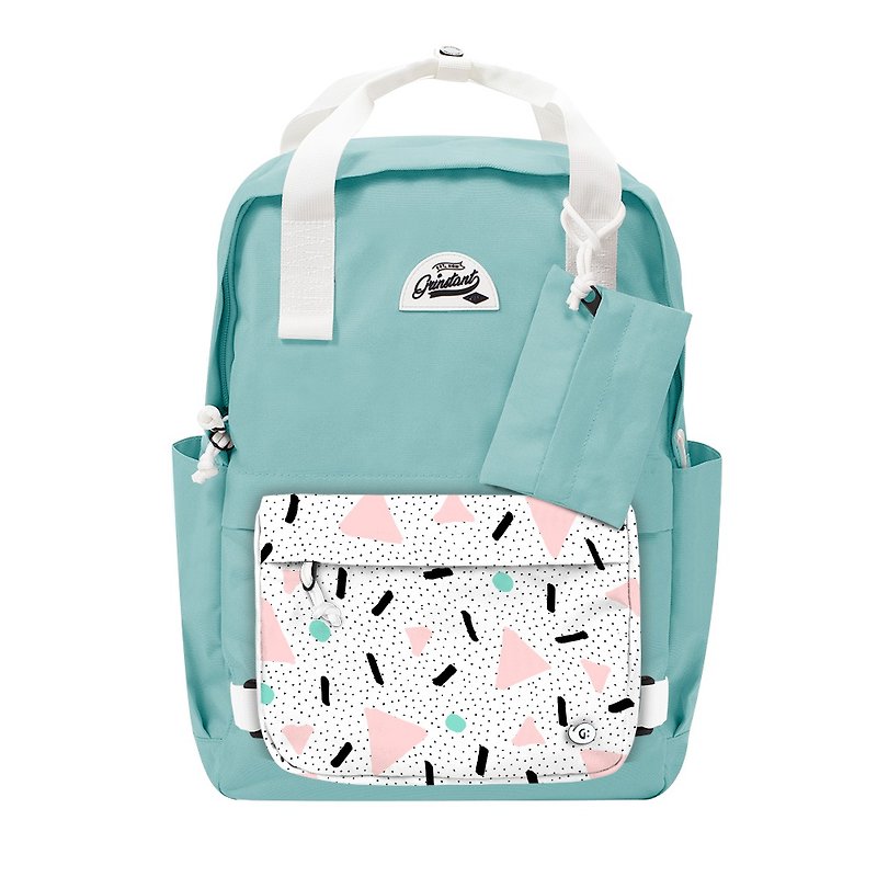 Grinstant mix and match detachable 15.6-inch backpack-Dream Series (light blue with triangular pink) - กระเป๋าเป้สะพายหลัง - เส้นใยสังเคราะห์ 