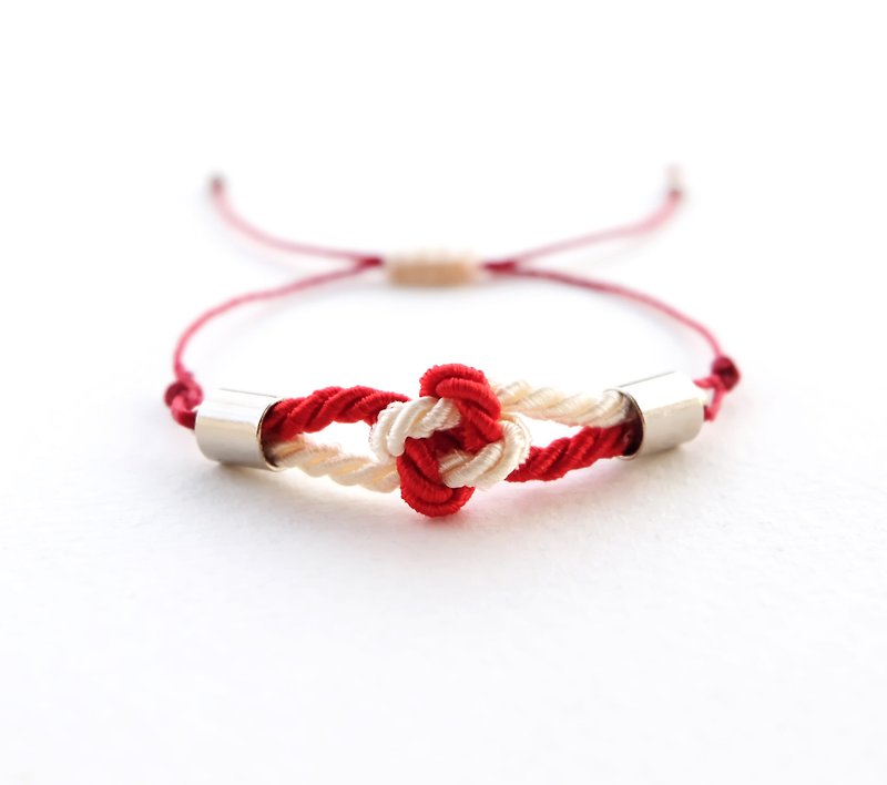Tiny flower knot rope bracelet in Red / Cream - Bracelets - Polyester Red