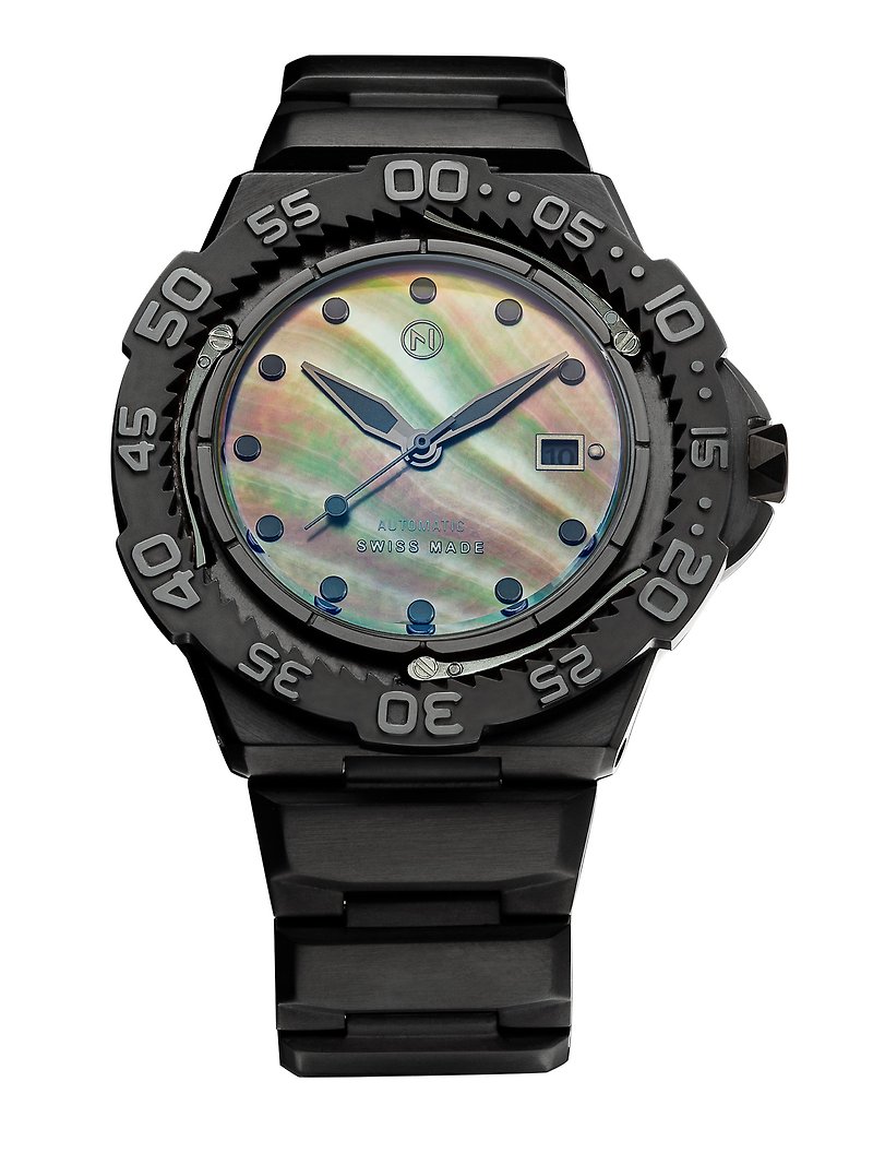 ノーヴ トライデント オートマティック スイス製自動巻きムーブメント 超薄型ダイビングウォッチ G002-02 - 腕時計 ユニセックス - ステンレススチール ブラック