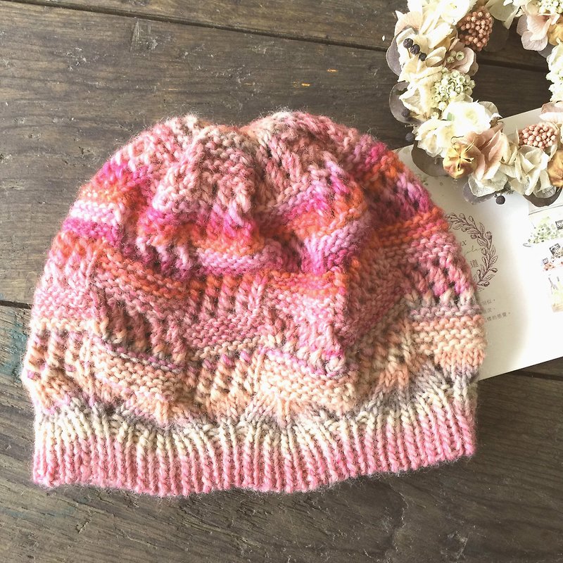 你要什麼份量保暖漸層編織帽/毛線帽/毛帽       粉色系 - 帽子 - 其他材質 粉紅色