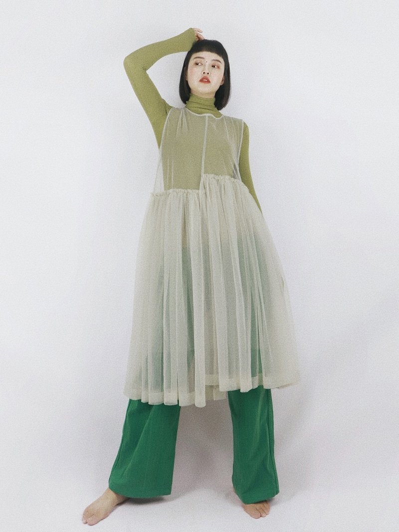 Handmade mesh mesh staggered high-waisted long layered dress with see-through gauze skirt - ชุดเดรส - เส้นใยสังเคราะห์ หลากหลายสี