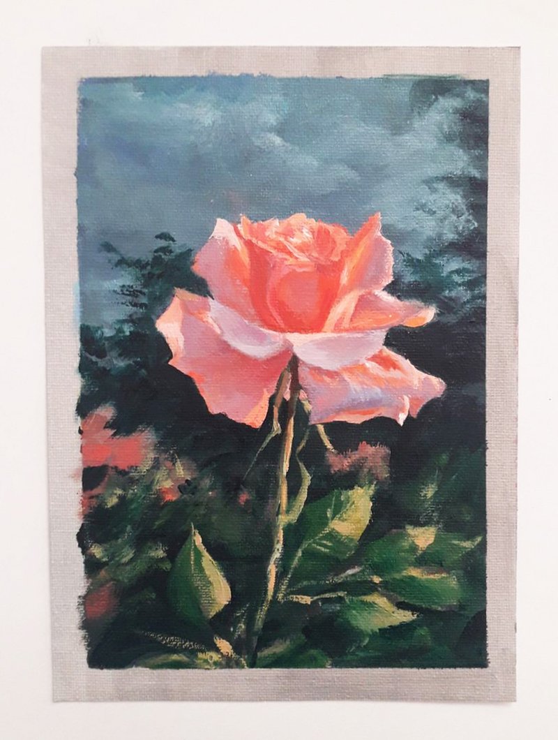 Original oil painting. A rose. A gift for a woman. 21 x 15 cm - 壁貼/牆壁裝飾 - 其他材質 