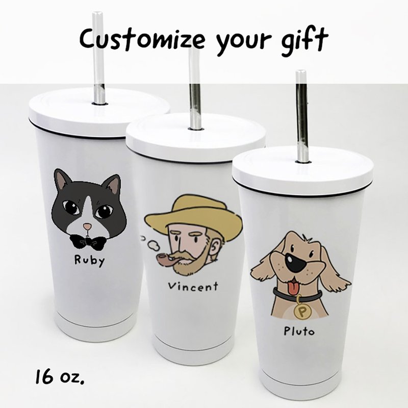 Customized Tumbler Stainless Steel cup with straw - 杯子 - 不鏽鋼 白色