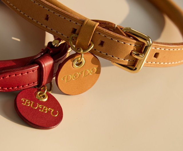 Small PONPON Collar Leather Custom Custom Typing Pet