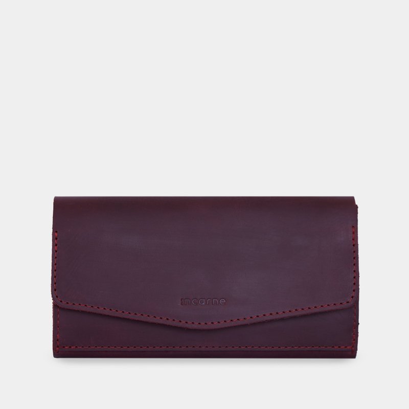 手工製作酒紅色皮革錢包 – 現金與卡片收納夾及奢華錢包手拿包 - 錢包/皮夾/長短夾 - 真皮 紫色