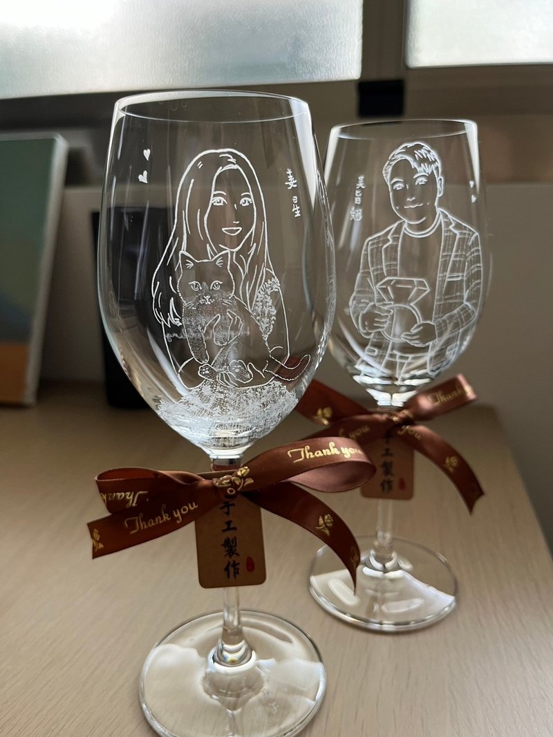 【結婚禮物】夫妻各刻一杯的 案例集中區 人物寵物插畫似顏繪 - 似顏繪/客製畫 - 玻璃 透明