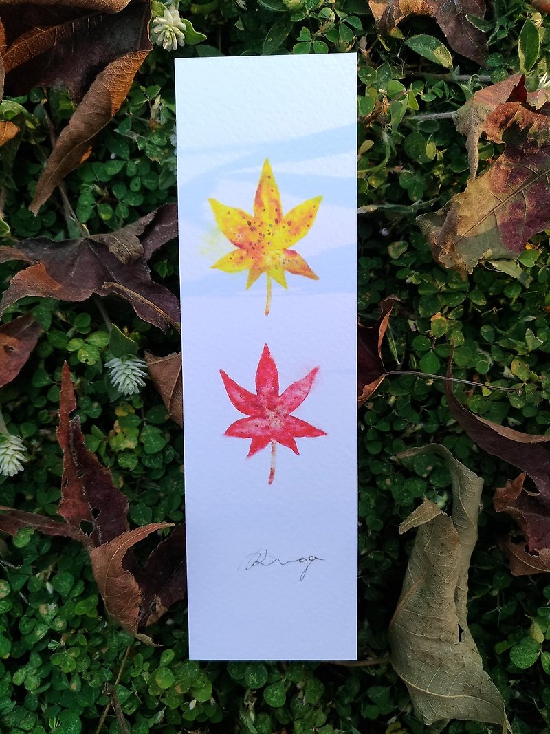 秋のカエデの葉水彩イラストブックマークギフトカードプリント - しおり - 紙 オレンジ