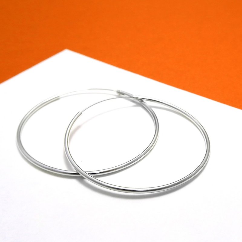 Hoop/C-shaped earrings round 45mm 925 sterling silver earrings-ART64 - ต่างหู - เงินแท้ สีเงิน