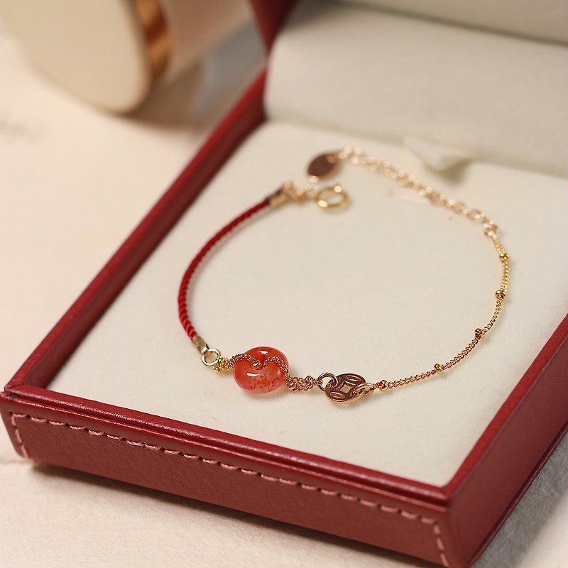 Ping An Happiness/Natural Year South Red Agate Ping An Buckle Red Rope Bracelet - Bracelets - Crystal Red
