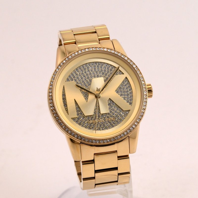 MICHAEL KORS MK-6862 レディース/メンズ クォーツ 腕時計 ゴールド×クリスタル ビッグロゴデザイン - 男錶/中性錶 - 不鏽鋼 金色