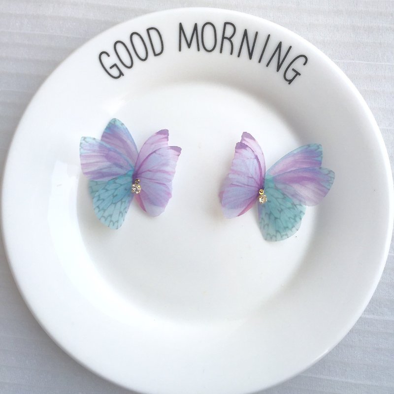 [❤️ any two 10%! ! [] ❤️ ear clips / ear acupuncture] ❤️ dreamy silk chiffon butterfly earrings butterfly earrings diamond earrings Flower Earrings Silver Earrings Animal Earrings Dangle Earrings Butterfly wings earrings pearl earrings star earrings simple - Earrings & Clip-ons - Other Materials Purple
