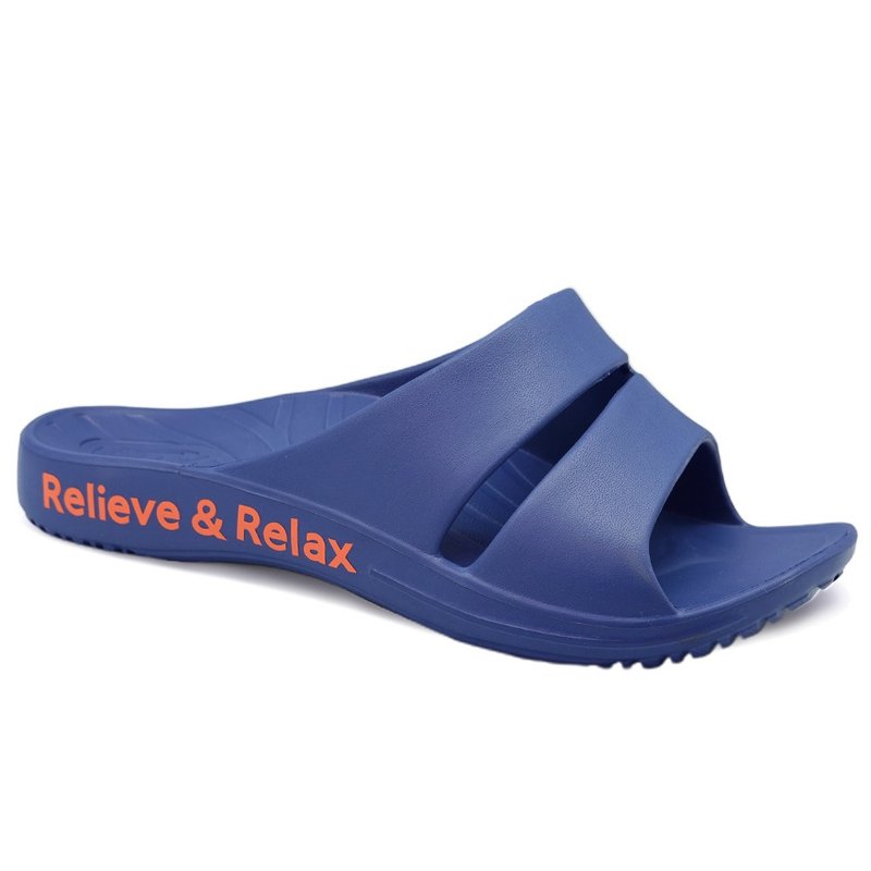 【ATTA】Simple double-strap slippers with even pressure on the soles of the feet and arches-dark blue - Slippers - Plastic 