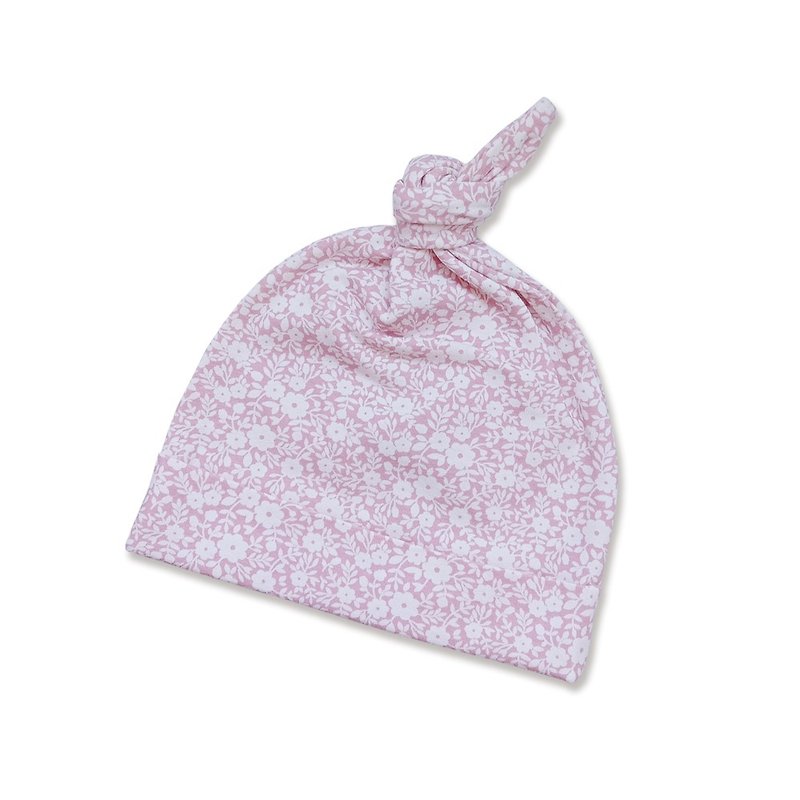 【Deux Filles有機棉】帶結嬰兒帽(粉花) - 嬰兒帽子/髮帶 - 棉．麻 粉紅色