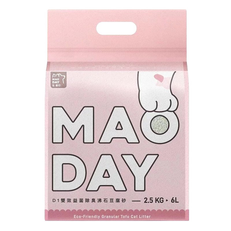 毛商行 Maoday D1雙效益菌除臭礦型豆腐砂2.5kg 沸石款 (6包入) - 貓砂/貓砂盆/墊 - 環保材質 粉紅色