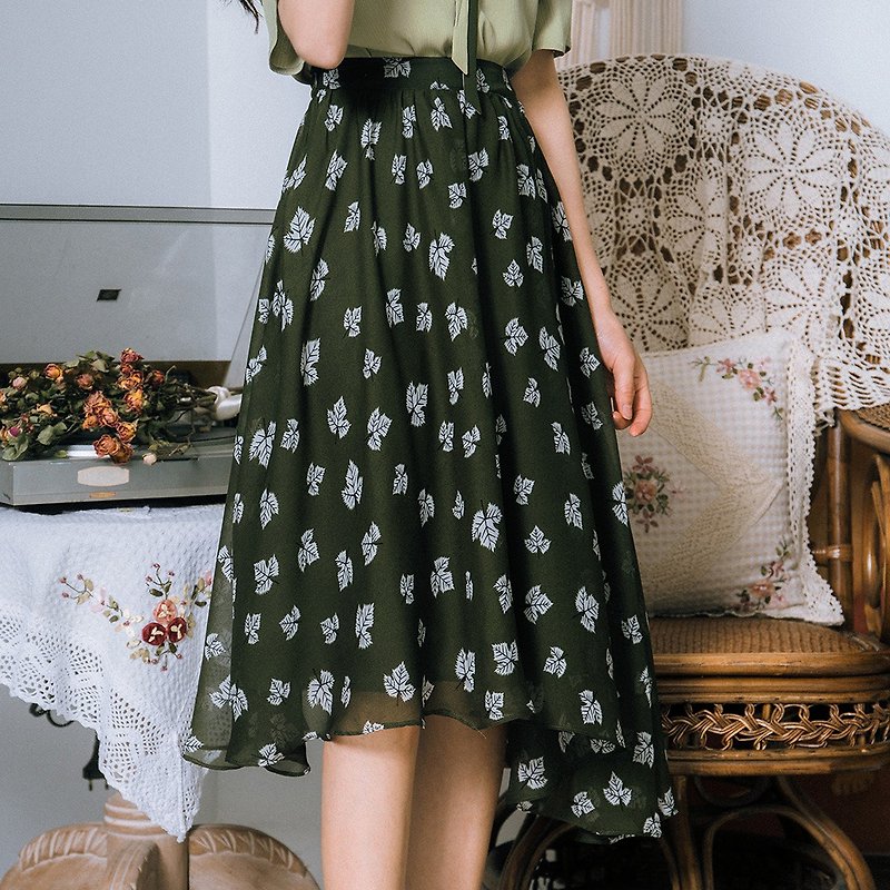 【春款特惠】春季穿搭 斜下擺印花半裙  YWC9162 - 裙子/長裙 - 聚酯纖維 綠色