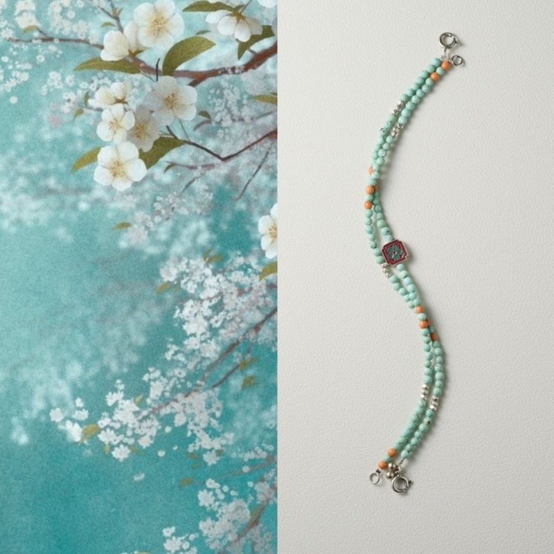 原創青梧青黛綠松石手工純銀手鏈 - 手鍊/手環 - 玉石 綠色