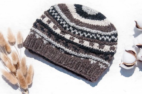 Hand-knitted pure wool cap / knit braided cap / inner brush hair hand-woven wool cap / wool cap - coffee latte