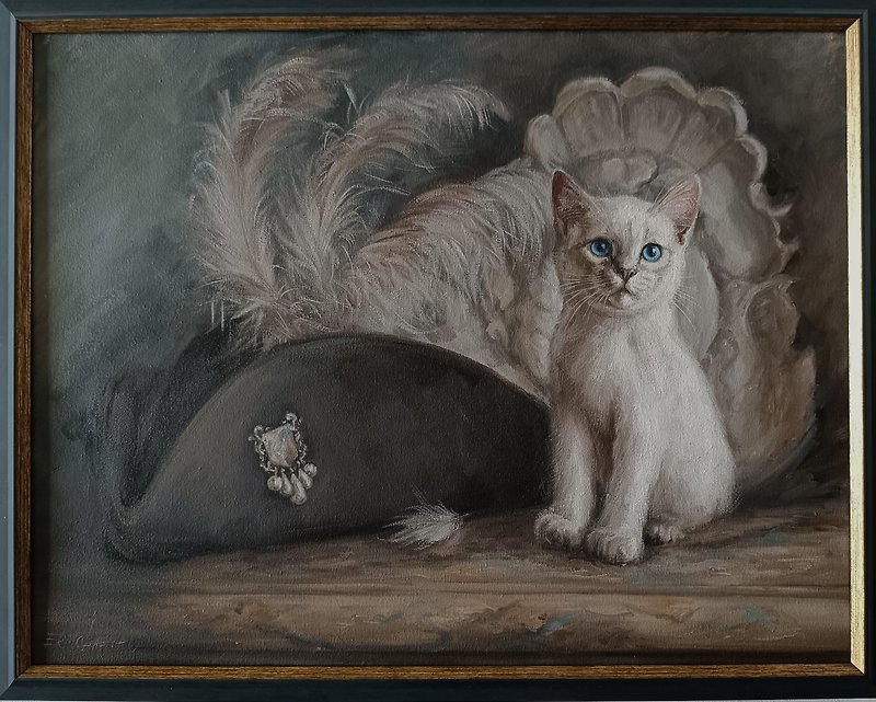 子猫と三角帽子の油絵 - ウォールデコ・壁紙 - その他の素材 ブラウン