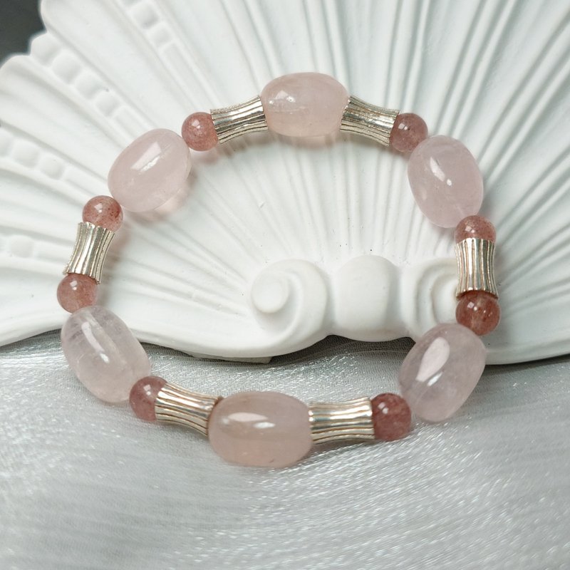 Bracelet pink Stone strawberry crystal 925 silver jewelry hand jewelry stone Stone jewelry - สร้อยข้อมือ - เครื่องเพชรพลอย สึชมพู