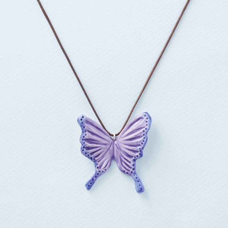 Flower and Butterfly - Aroma White porcelain Necklace - Chokers - Porcelain Purple