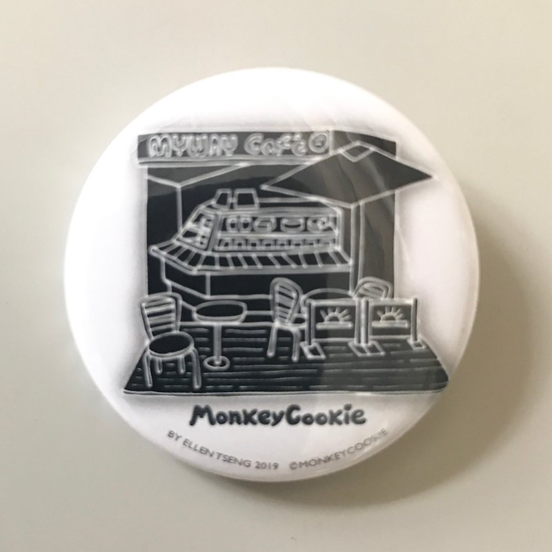 Badge Black and White Series Street Cafe | MonkeyCookie - Badges & Pins - Plastic Gray