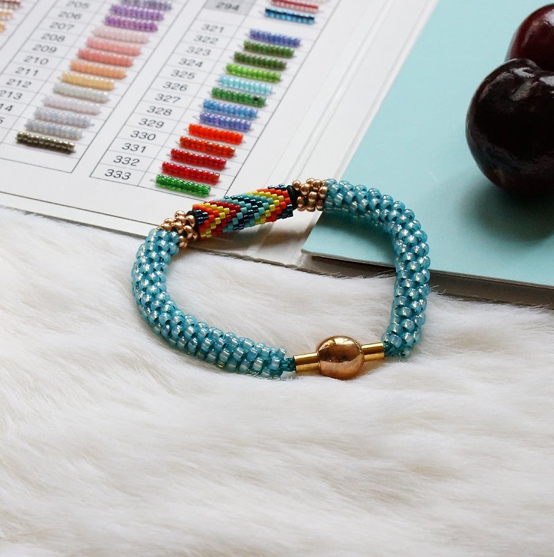 Kumihimo手織日本玻璃珠 KTM-07 ( Handbraided Kumihimo Seed Beads Bracelet ) - 手鍊/手鐲 - 玻璃 藍色
