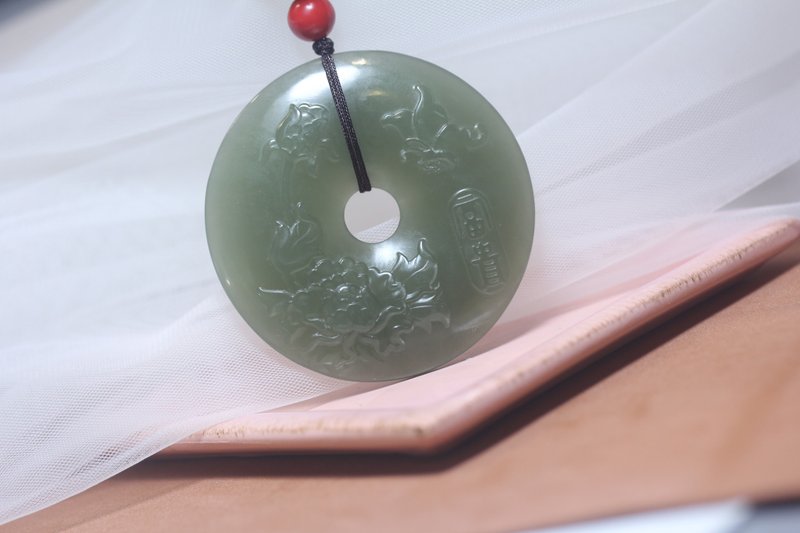 Natural Hetian Jade Pendant|Blooming Wealth Pendant|Peony Necklace|Dielianhua - Necklaces - Jade Green