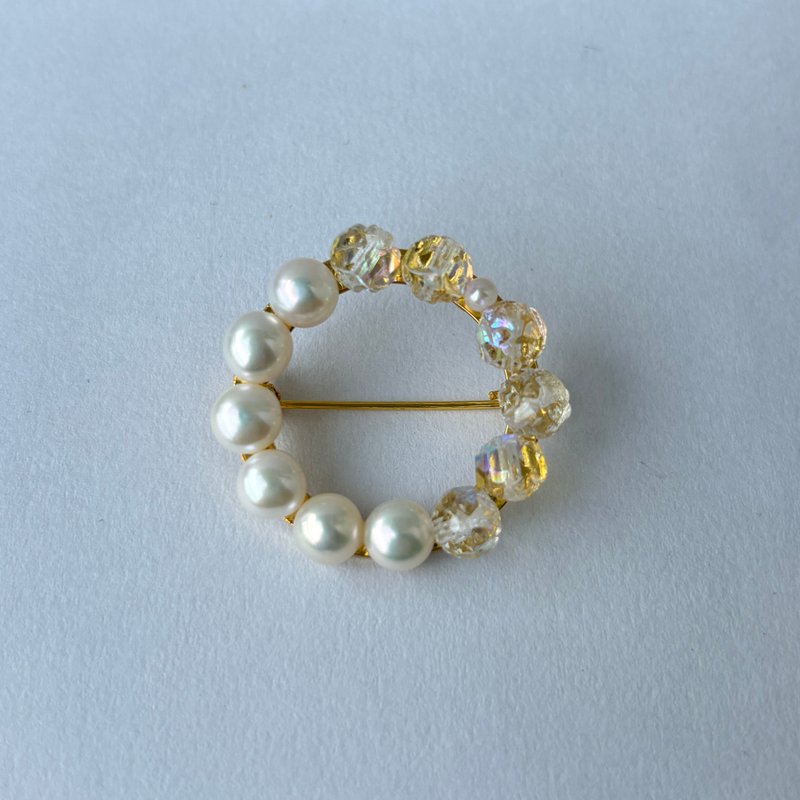 日本 海水珍珠 Akoya 6-6.5mm  捷克玻璃珠 18KGP 胸針 - 胸針 - 珍珠 白色