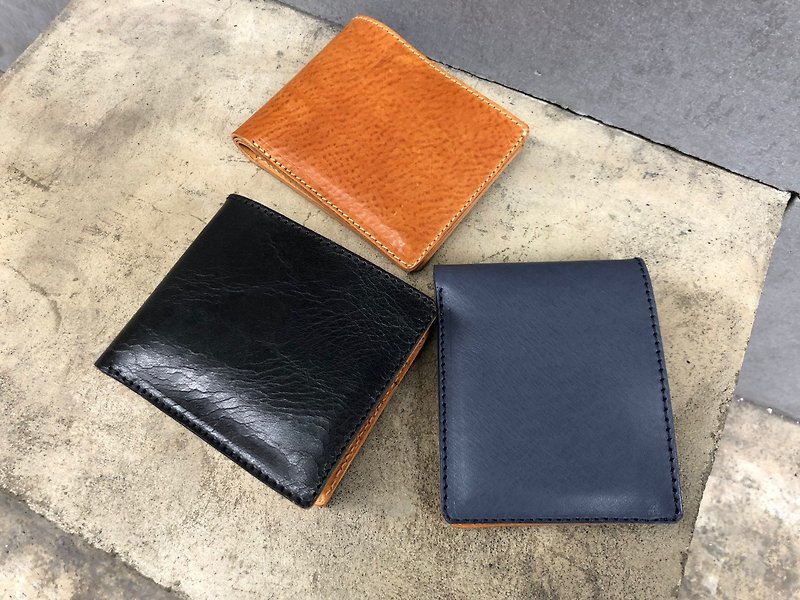 Two Tone Classic Short Wallet Wallet - Vegetable Tanned Leather - กระเป๋าสตางค์ - หนังแท้ สีดำ