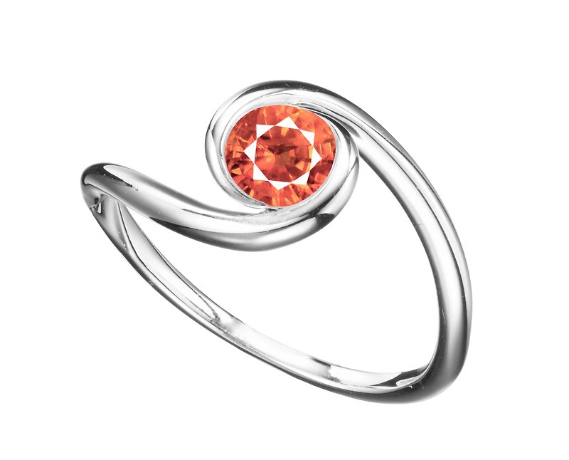 14k white gold orange sapphire engagement ring. Simple moonstone wedding ring - แหวนทั่วไป - เครื่องประดับ สีส้ม