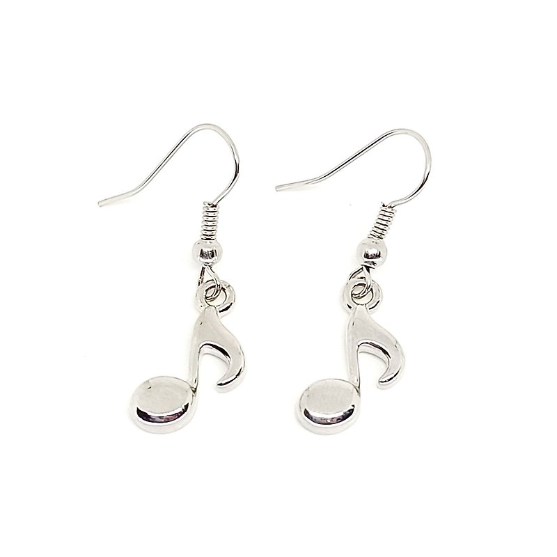 Eighth Note Earrings (Hook/ Clip-On) - Silver - ต่างหู - โลหะ สีดำ
