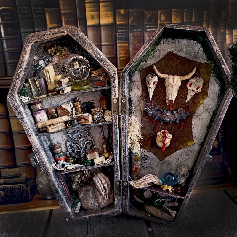 Miniature coffin, Potion Closet, BookShelf Box, 1:12, Diorama,Creepy, Horror - 其他 - 木頭 黑色