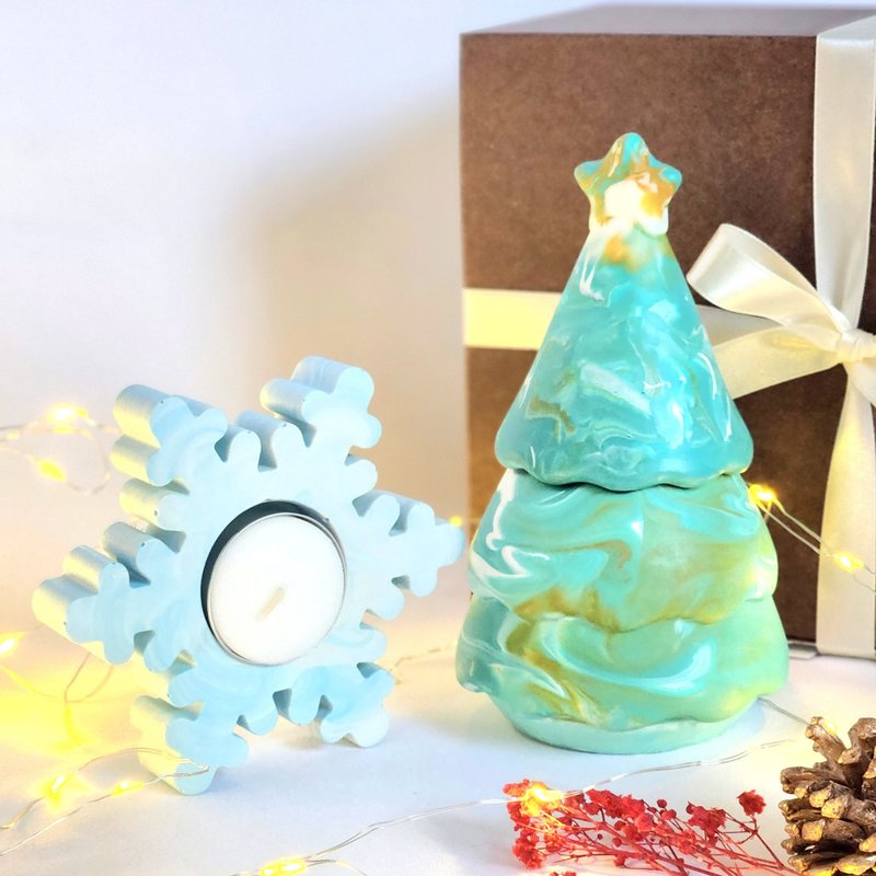 Christmas tree & selectable design Snowflake tea-light candle holder Set - ของวางตกแต่ง - วัสดุอีโค สีเขียว