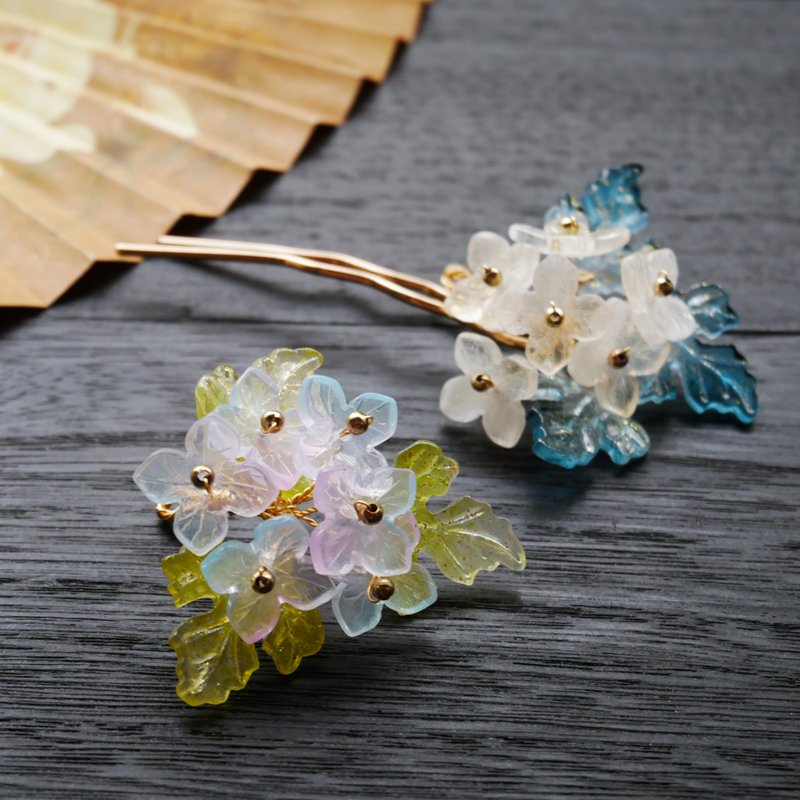 Hydrangea soft hairpin/hairpin/small hairpin/hairpin/wooden hairpin (two colors in total) - เครื่องประดับผม - ทองแดงทองเหลือง สีเหลือง