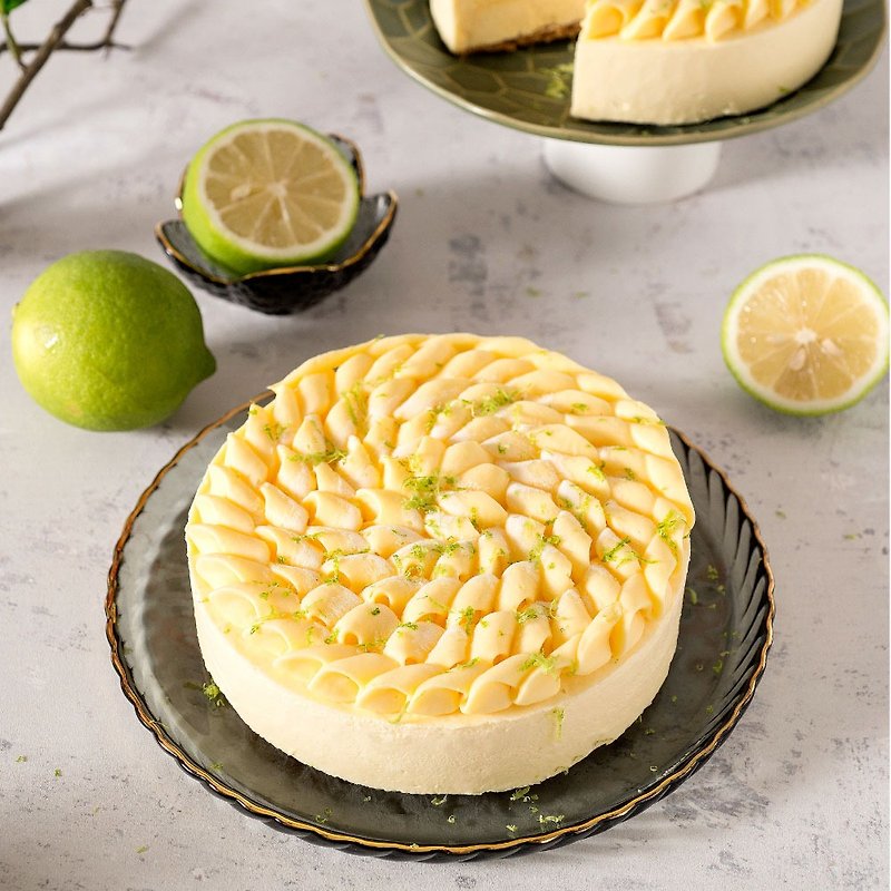 [Jiujiujin] Flower lemon cheese 6 inches (comes with 1 love candle + 1 flower plate and fork set + 1 cake knife) - Cake & Desserts - Other Materials 