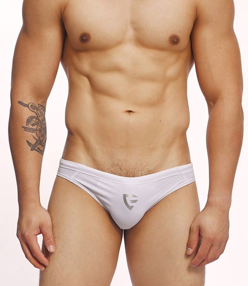 (2 color)Swimmer Boy SWIM Brief - White - Men's Swimwear - Nylon White