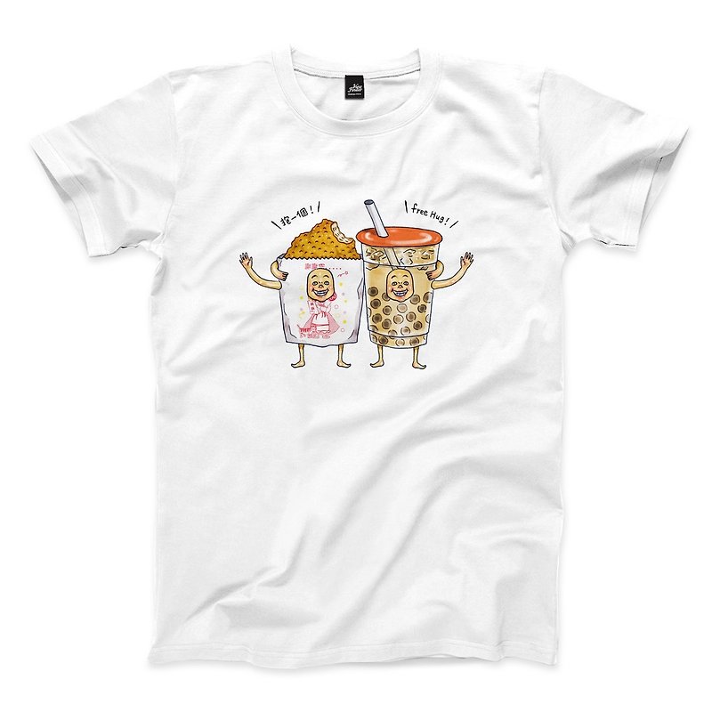 Milk Chicken is Healing-White-Neutral T-shirt - เสื้อยืดผู้ชาย - ผ้าฝ้าย/ผ้าลินิน ขาว