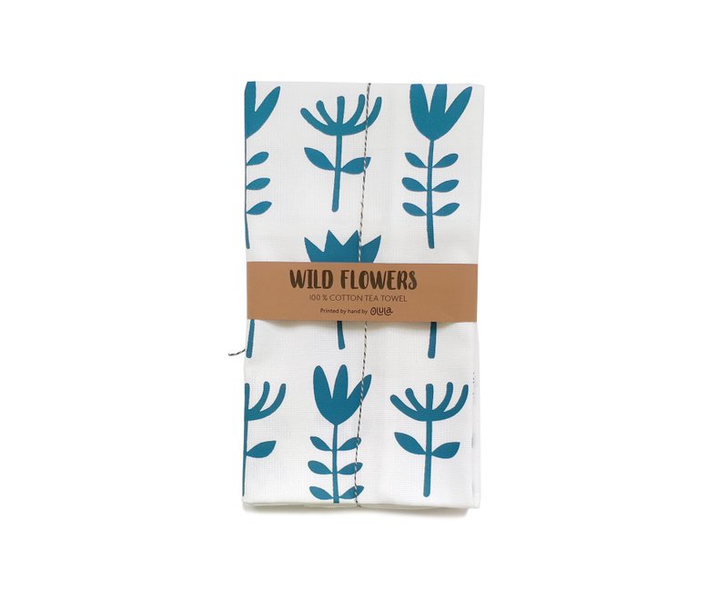 Blue tea towel made of hand-printed cotton with floral print. Cheer up your home - 餐桌布/桌巾/餐墊 - 棉．麻 藍色