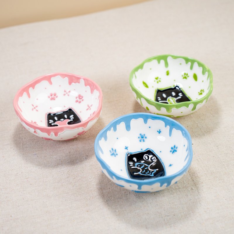 Fairycore Ring Dishes, Smiling Black Kitty Jewelry Dishes, Kawaii Tiny Cat Dish - 花瓶/花器 - 陶 