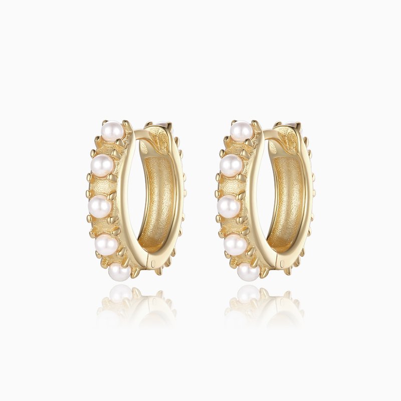 Pearl Hoop Earrings - ต่างหู - โลหะ สีทอง